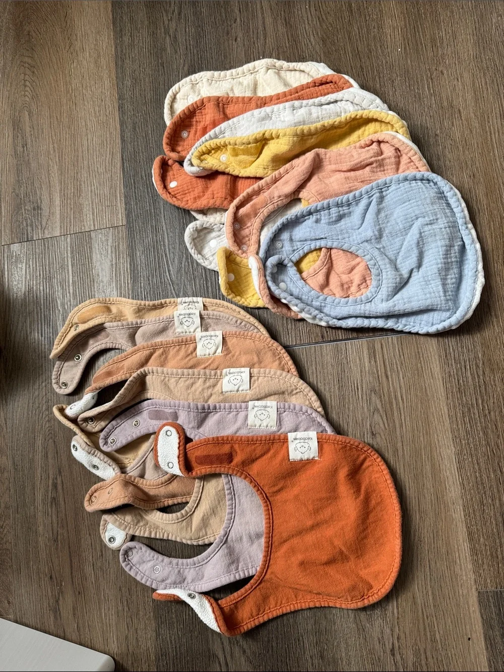 Multi-Pack Cotton Baby Bibs in Orange, Rust, Yellow, Blue, Cream